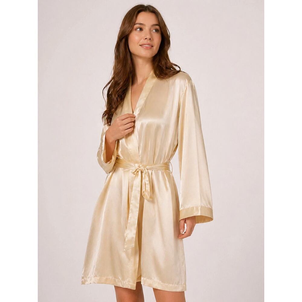 Linda Hartman Intimates 100% Silk Robe Champagne Short Kimono S/M